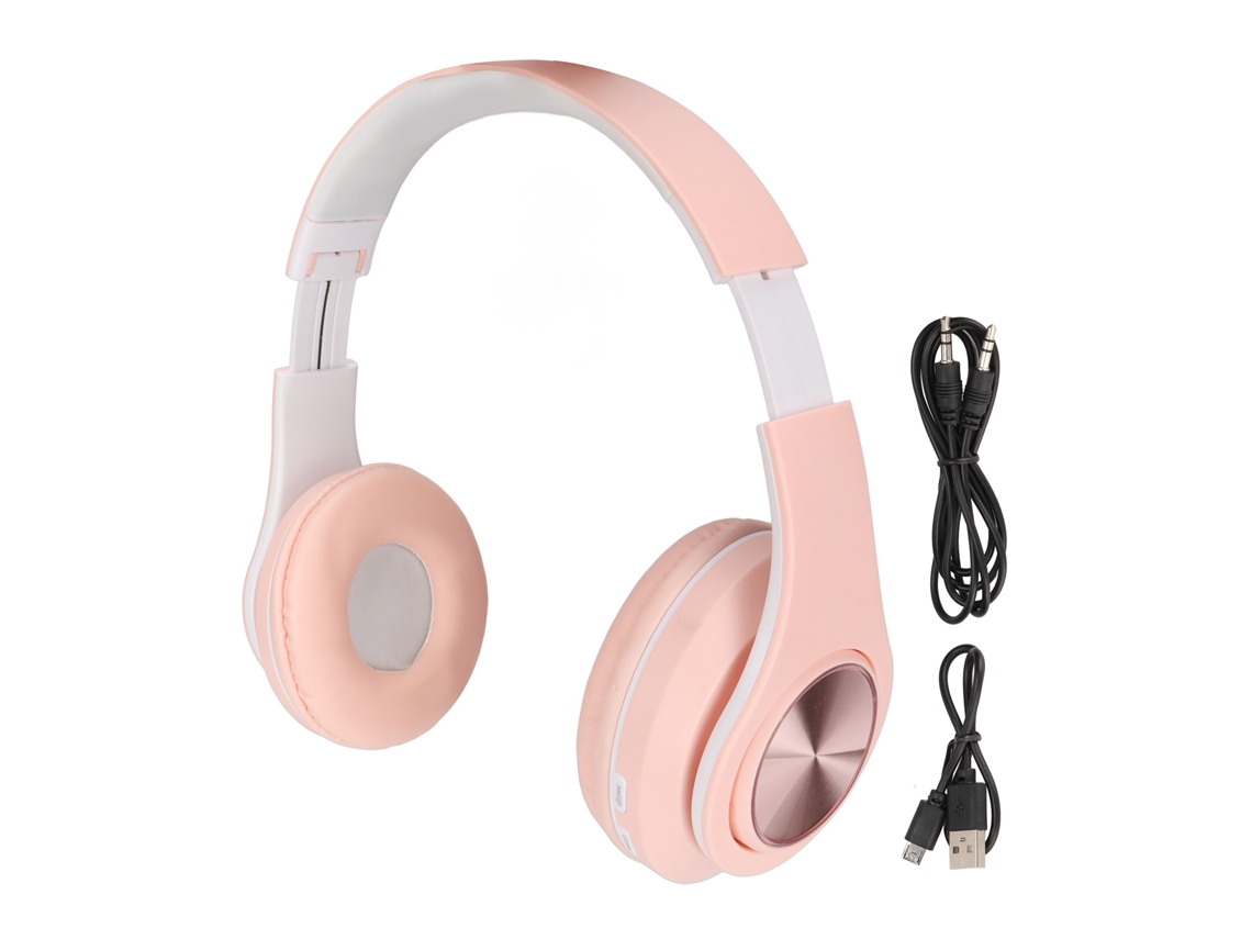 Fone De Ouvido Bluetooth Sem Fio Over Ear Com Redução De Ruído E Luz Rgb Plegável Rosa Para Celular E Laptop