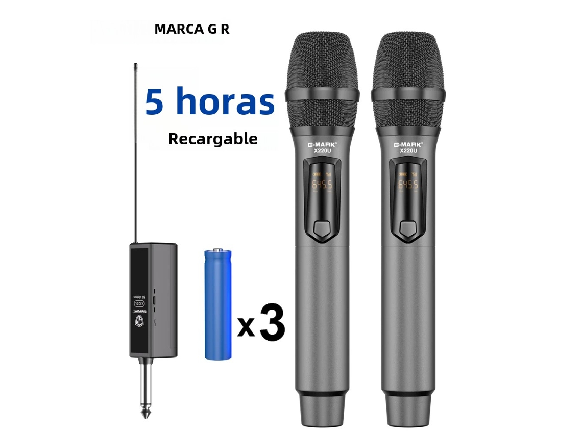Micrófono de karaoke inalámbrico con batería recargable y receptor, con hasta 5 horas de duración. Mdug