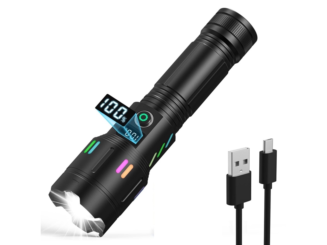 Linterna recargable antorcha con Zoom táctico 5 modos indicador de potencia Ipx7 antorcha súper brillante impermeable para Camping YEMAESRE