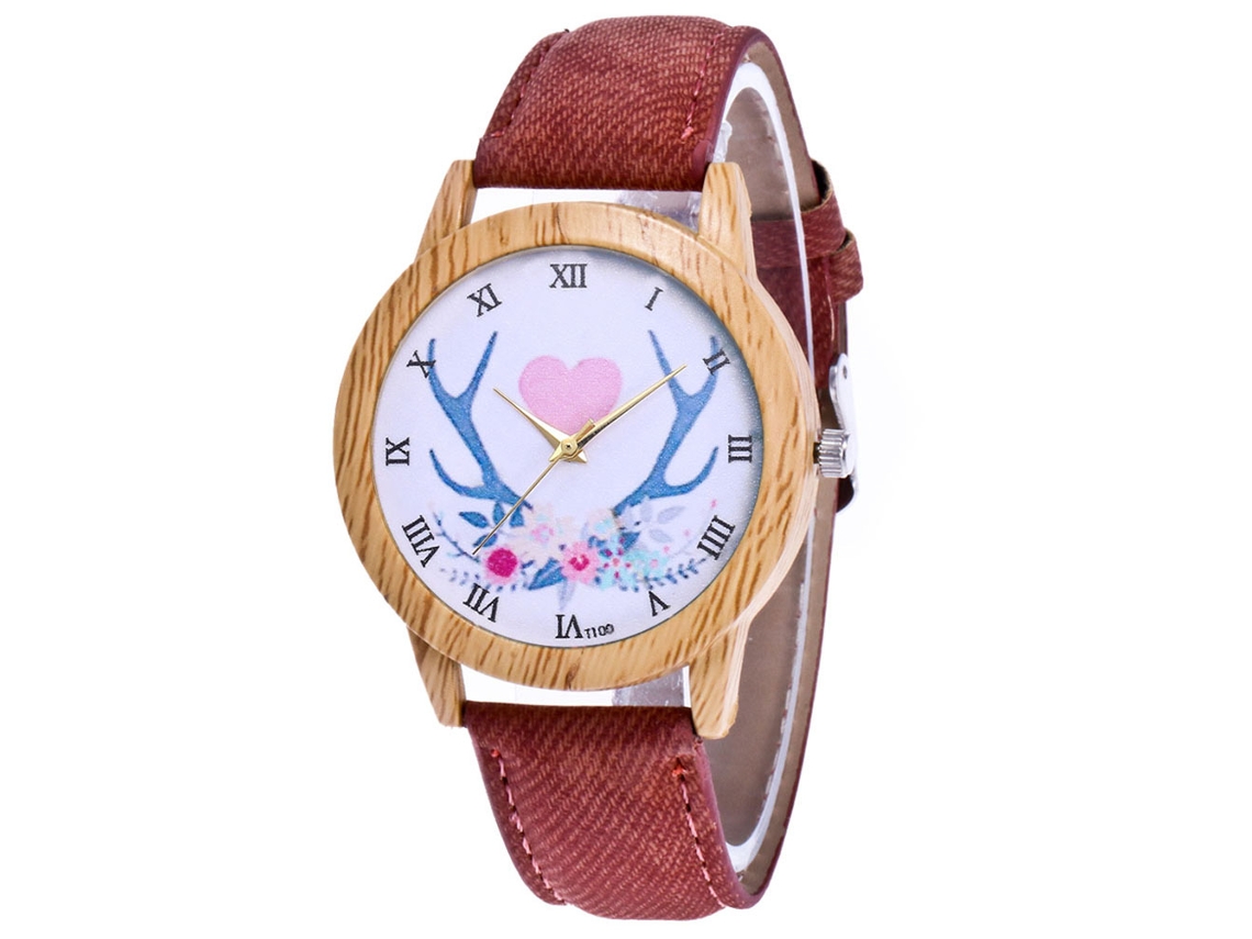Reloj De Pulsera Unisex De Cuarzo Con Correa Vaquera, Antlers Love Zhoulianfa