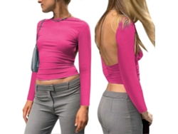 Camiseta sexy para mujer con espalda descubierta, manga larga y corte en la espalda.