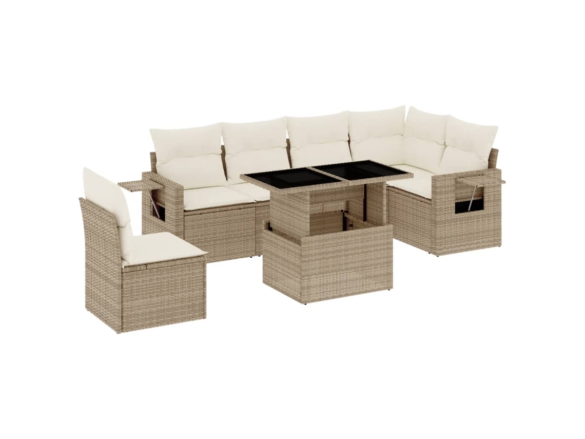 Conjunto 7 sofás de jardín VIDAXL y cojines ratán sintético beige