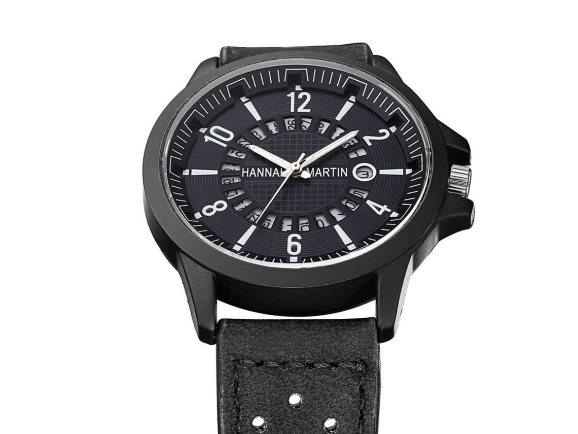 Reloj De Acero Redondo Analógico Con Calendario Cuarzo De Moda Para Hombres Negro