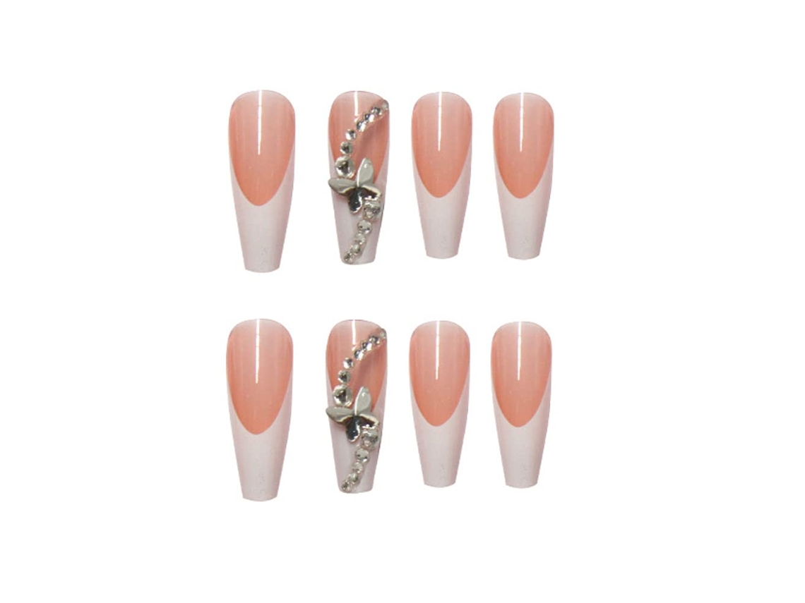 Uñas postizas acrílicas extra largas con pegamento y pegatinas para mujer, 24 piezas