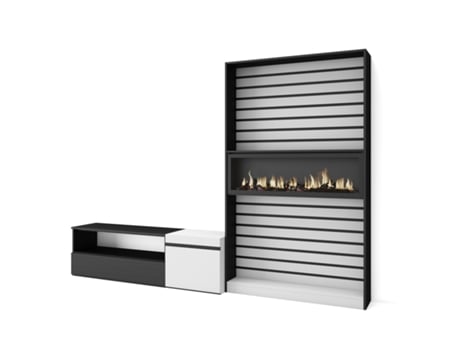 Muebles de Salón para TV 260x186x35cm Para TV hasta 65 Chimenea eléctrica Blanco y negro