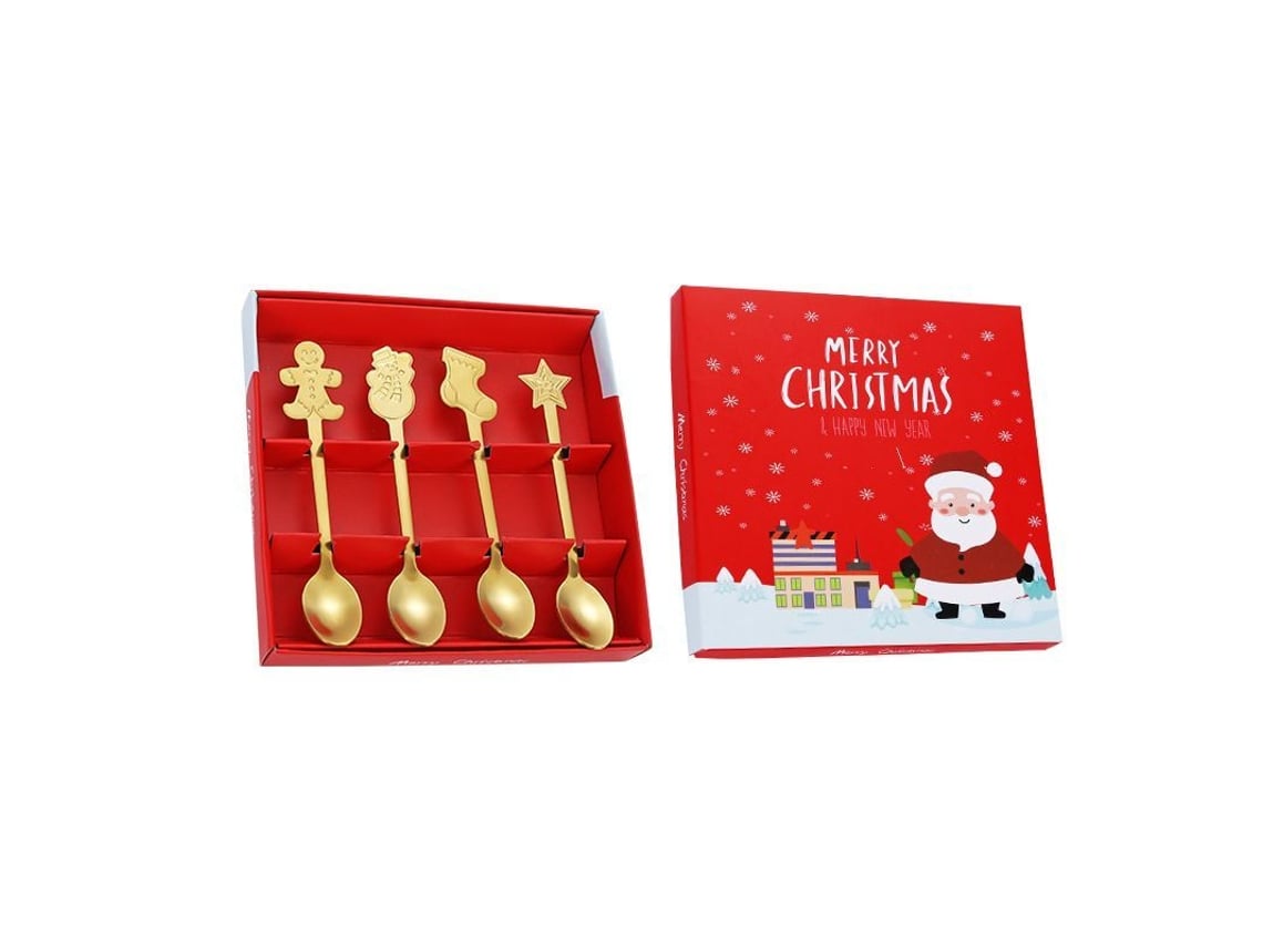 Juego De Cucharas Navideñas De Acero Inoxidable, 8 Piezas, Con Elegante Caja De Regalo.