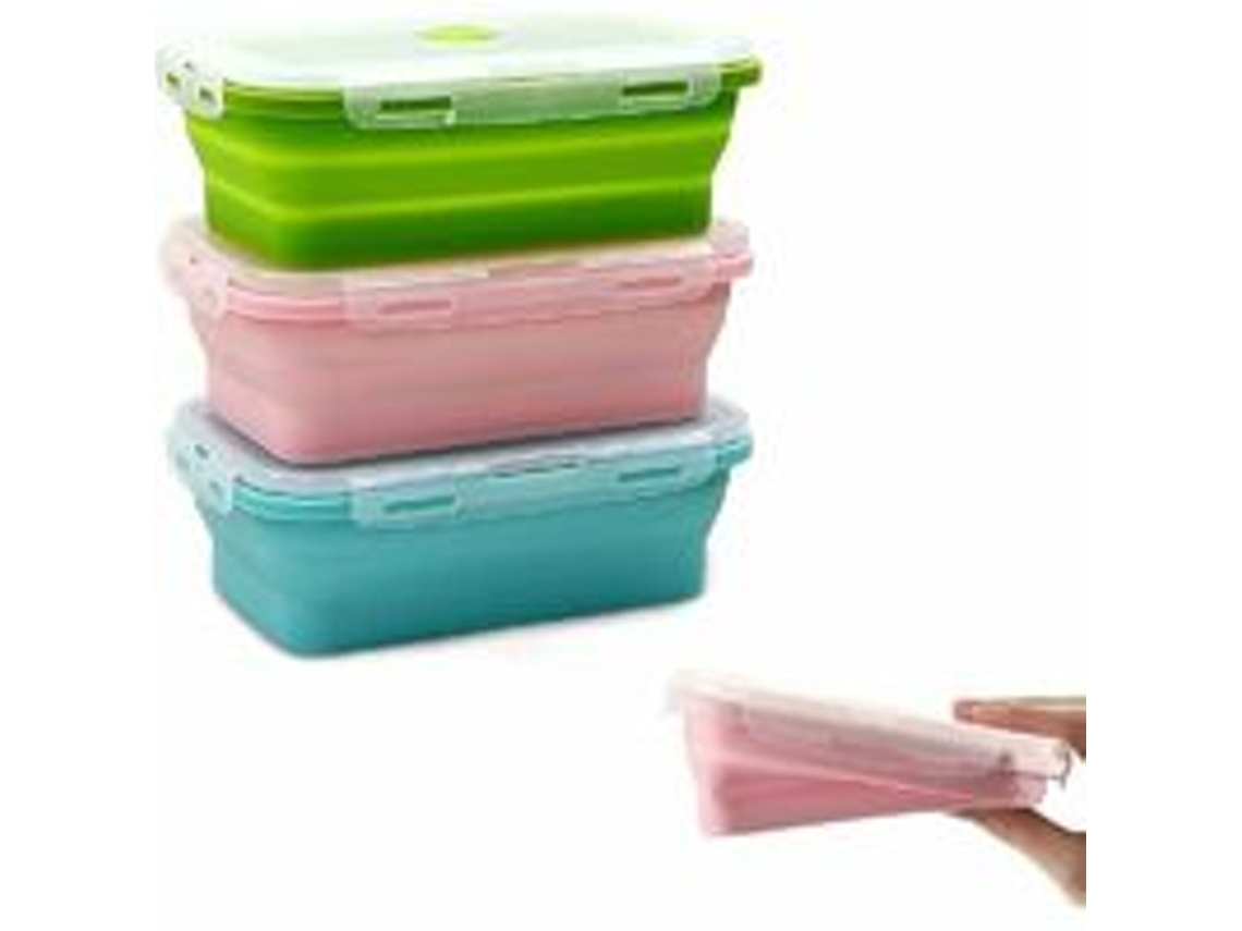 Fiambrera plegable JEIIBRZUI en colores de silicona, azul, rosa y verde, capacidad: 1200 Ml.