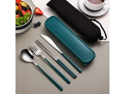 (verde Y Plateado) Juego De Cubiertos Portátil De Acero Inoxidable 304, Que Incluye Cuchillo, Tenedor, Cuchara Y Caja De Almacenamiento.