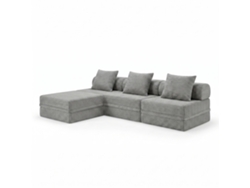 Sofá Modular 3+1+puff Convertible Veludo Listado Cinza