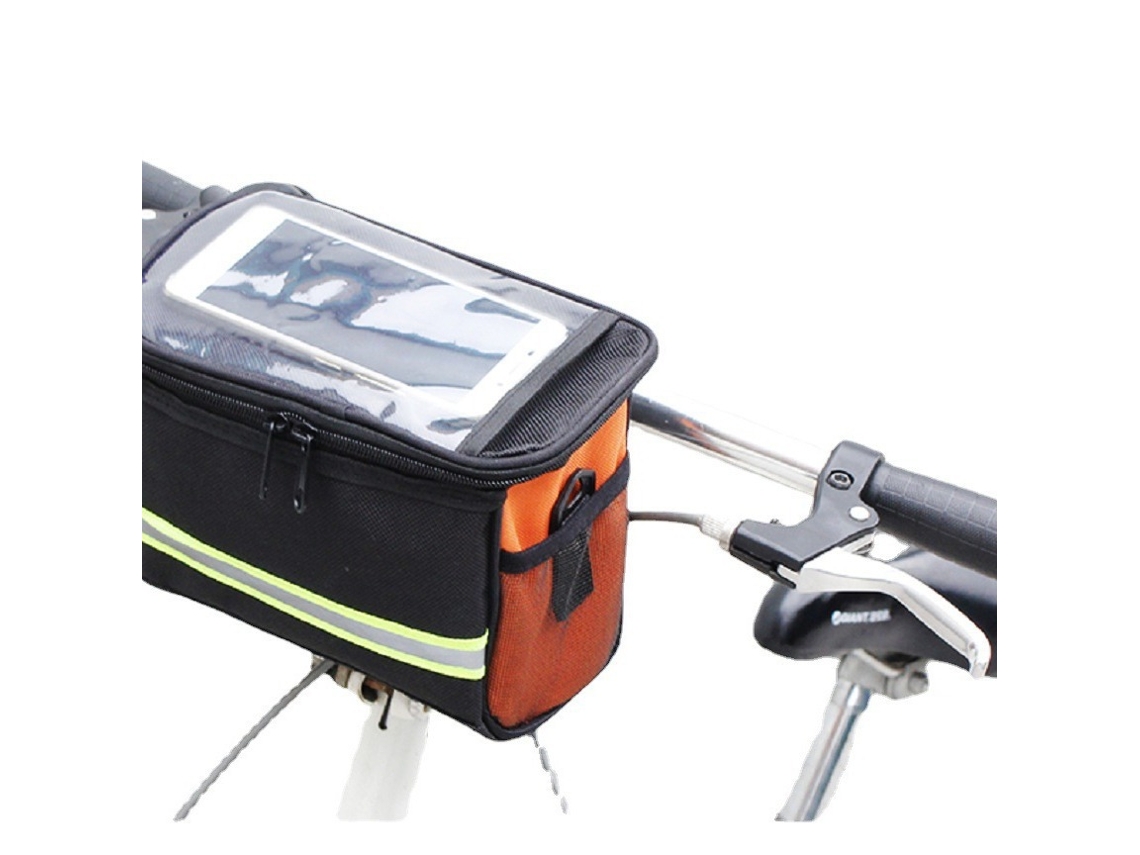 Bolsa grande para manillar, cesta frontal multifuncional extraíble con bandas reflectantes Mdug (negro y naranja)