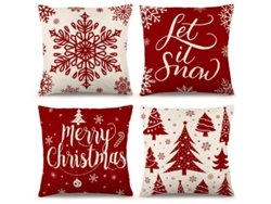 Juego De Fundas De Almohada Navideñas (4 Piezas) - Decoración De Sofá Estilo Rústico - Navidad - Hechas De Algodón Y Lino - 45x45cm