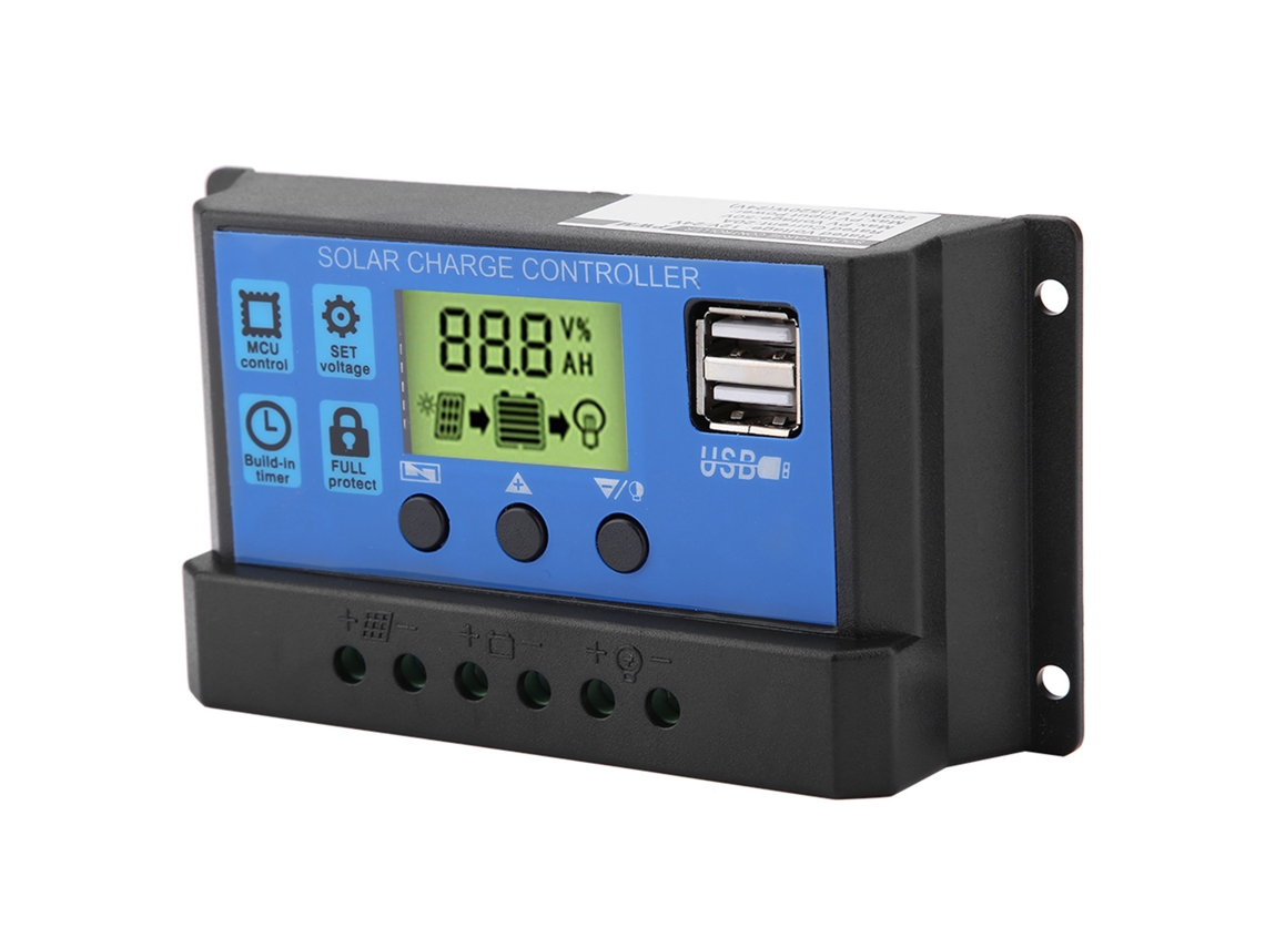 Controlador de carga solar PWM 2026dz-12v 24v con pantalla LCD y 2 puertos USB, regulador de 20A YJSS-20A