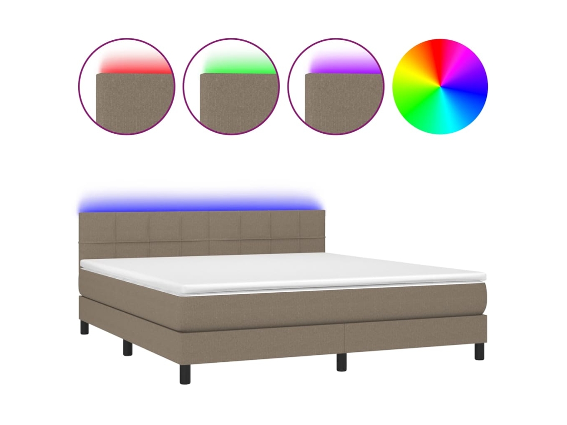 Maison Exclusive - Cama Box Spring Colchón Y Luces Led Tela Gris Taupe 180x200 Cm