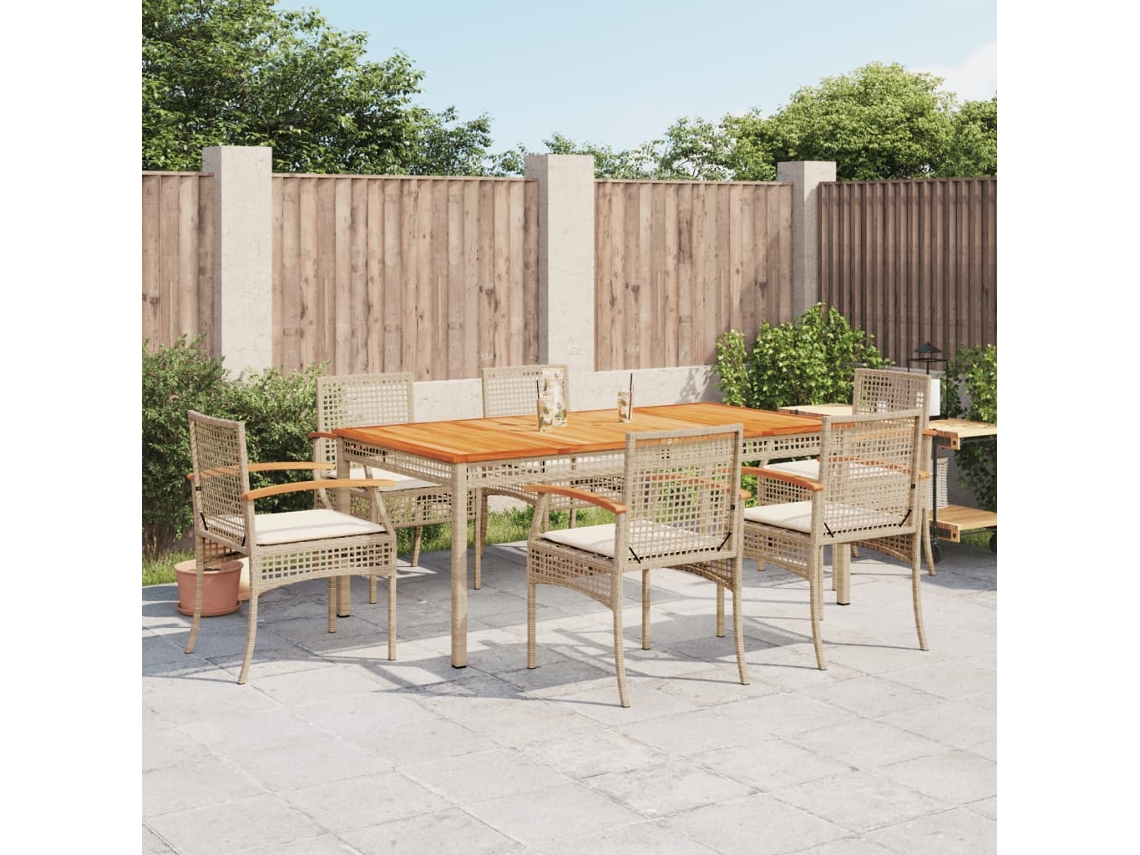 Juego de comedor de jardín de 7 piezas con cojines, mimbre sintético beige, DKD Home Decor