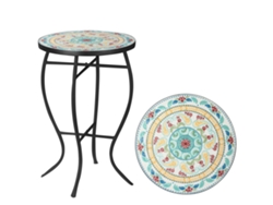 Mesa de Jardim Redonda com Mosaico e Pés de Metal, Turquesa (35,5x35,5x53,5 cm)