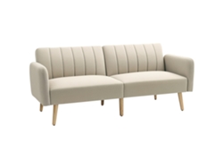 Sofá Convertible De 2 Plazas, Diseño Escandinavo, Respaldo Reclinable En 3 Posiciones, Patas De Madera, Tapizado En Tela Beige Con Aspecto De Lino.