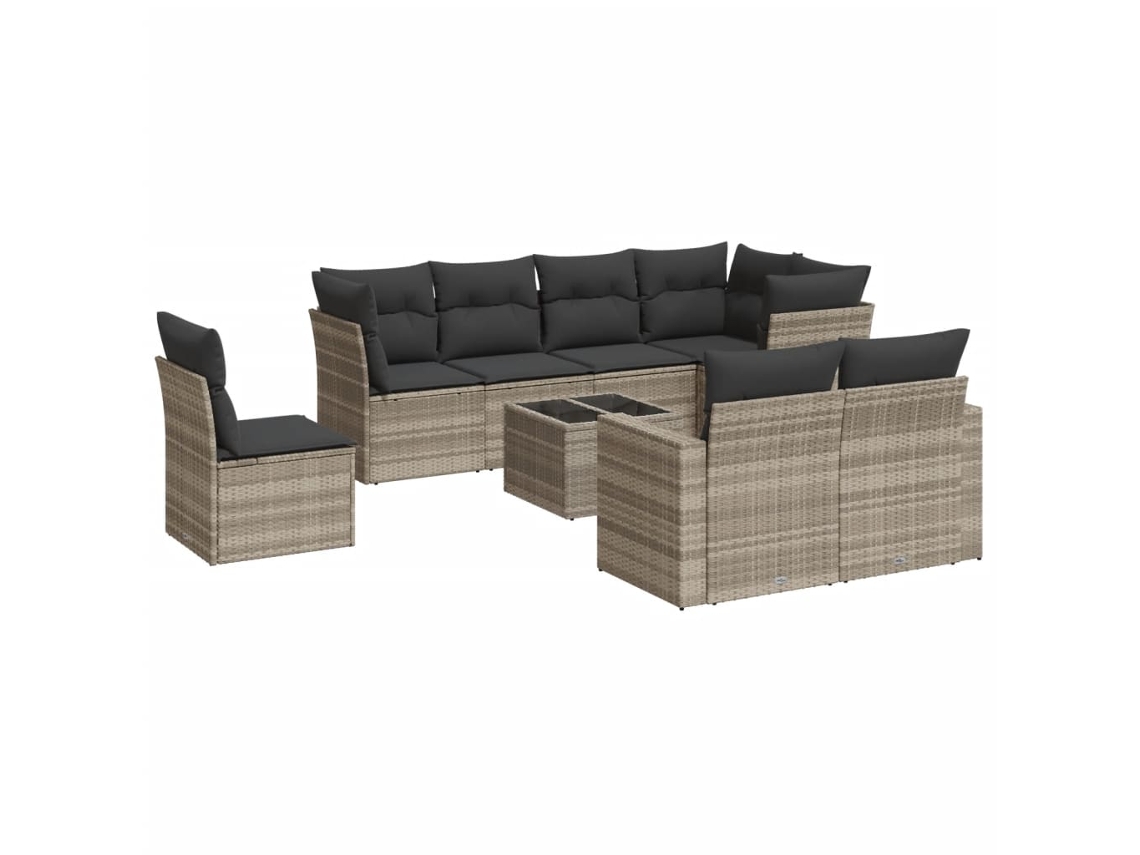 Conjunto de 9 sofás de jardín con cojines, mimbre, patas gris claro, MAISON EXCLUSIVE (90x200 cm)