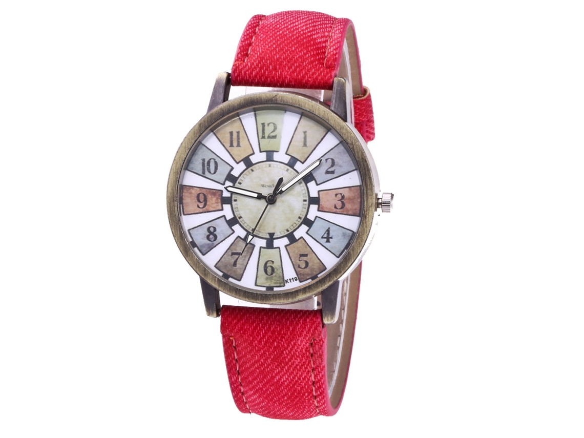 Reloj De Pareja Vintage Zhoulianfa Con Cinturón De Tela Vaquera Rosa Y Roja.