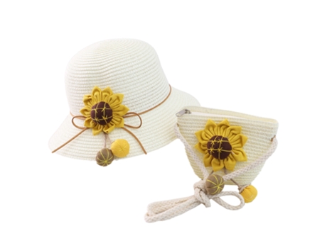 Sombrero De Paja Para Niñas Sombrero Para El Sol Sombrero De Playa De Verano Con Girasol, Con Bolsa, Conjunto De Bolsa De Sombrero De Verano, Beige...