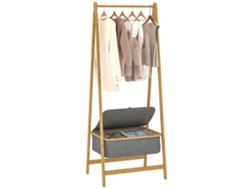 Cabideiro Bambu Dobrável Cesto Tecido Tampa Corredor Entrada Cinza 60x44x157