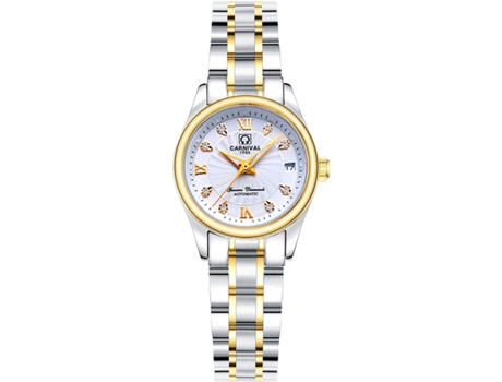 VEANXIN Reloj automático bicolor para mujer con cristal de zafiro y acero inoxidable-Plata Oro Blanco
