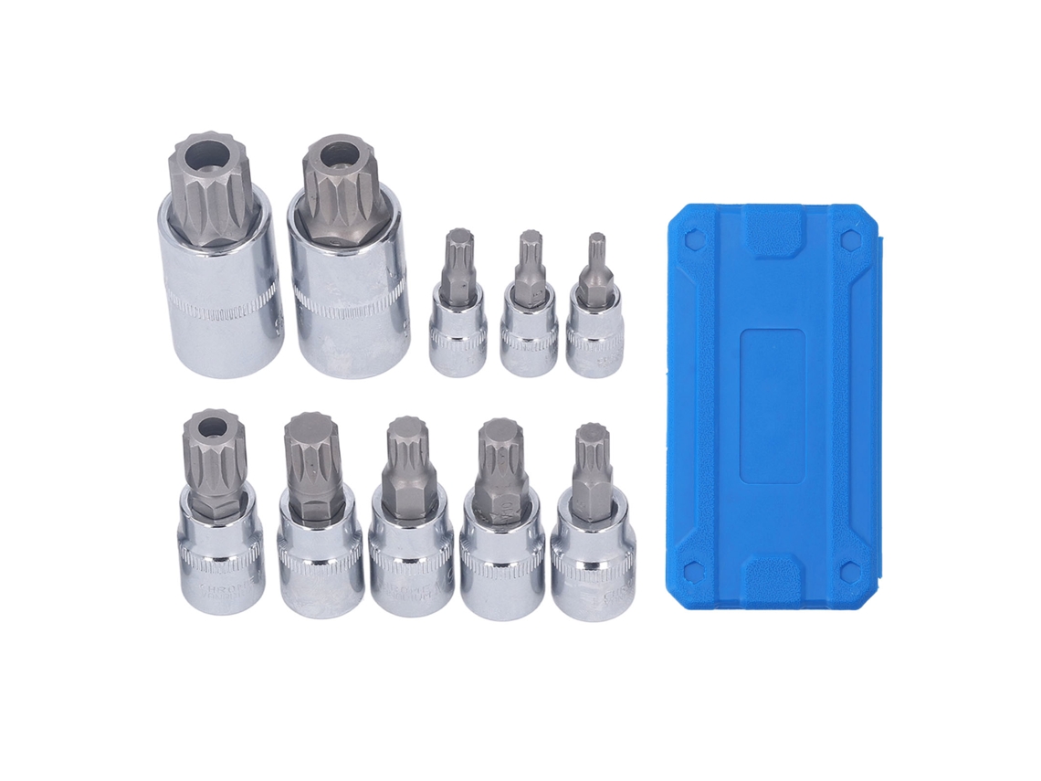 Juego De 10 Vasos De Puntas De Triple Cuadrado Estriado M4-m18 De Acero Cr-v Con Estuche De Almacenamiento