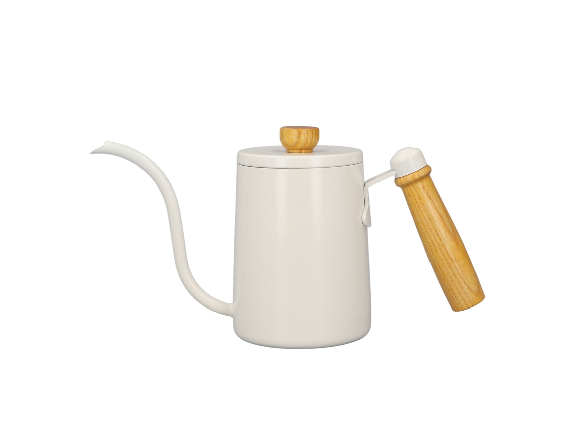 Jarra de café de 600 ml (20 oz) con pico de cuello de cisne, mango de madera, color blanco