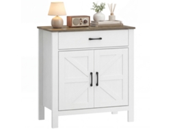 Aparador Para Salón, Mueble De Almacenamiento Con 2 Puertas Correderas, Cajón Y Estante Regulable, 77x39,3x81,5 Cm, Blanco Y Marrón.