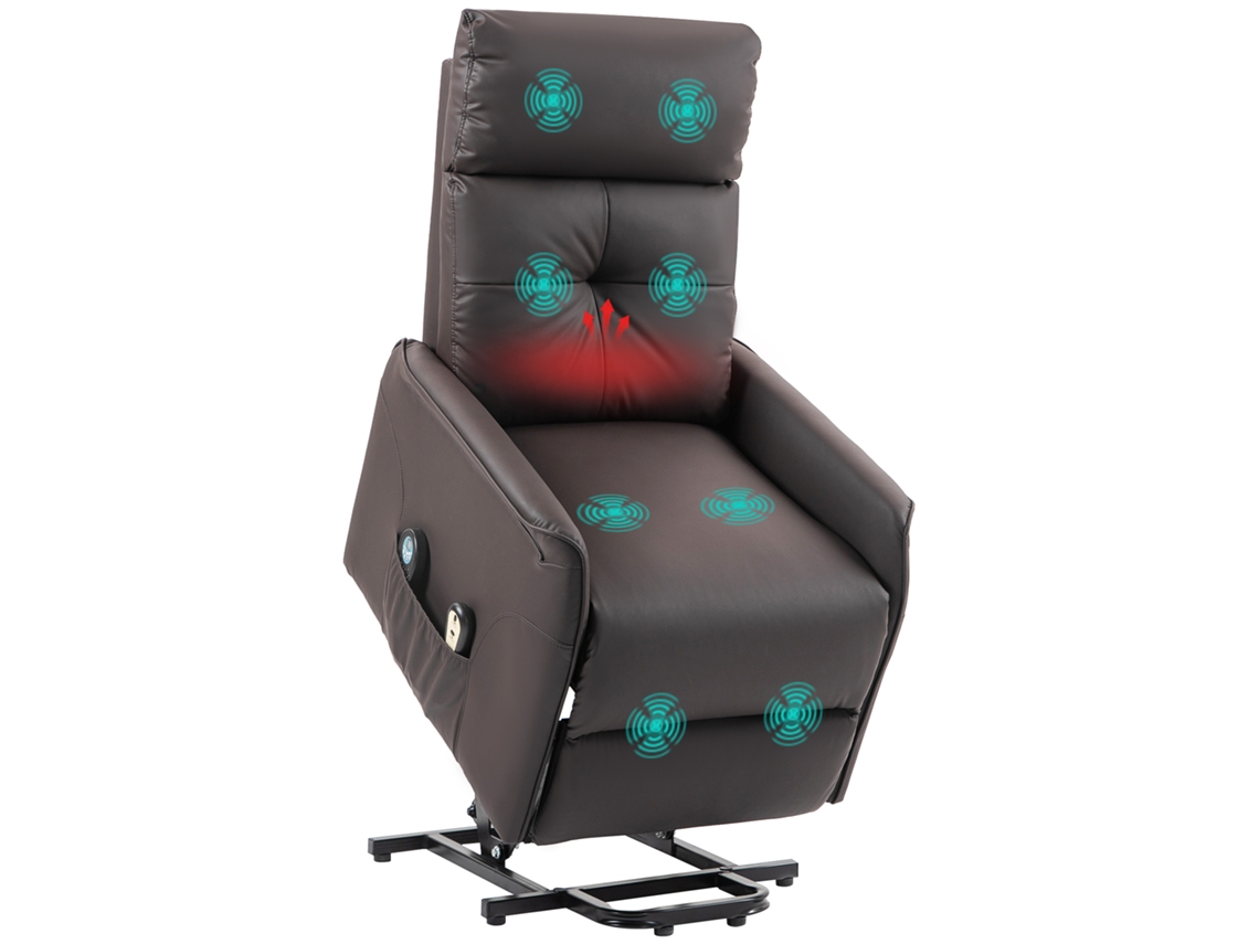 Sillón Reclinable Con Función De Elevación, 8 Puntos De Masaje, Calefacción Y 2 Controles, Color Marrón.