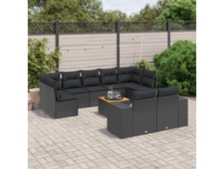 Conjunto de sofá de jardín de 10 piezas con cojines en mimbre sintético negro de DKD Home Decor
