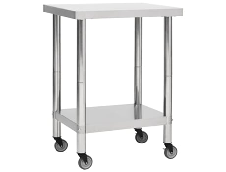 vidaXL Mesa de trabajo para cocina con ruedas acero inox 80x30x85 cm