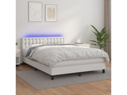 Cama Box Spring Colchón Y Led Cuero Sintético Blanco 140x200 Cm
