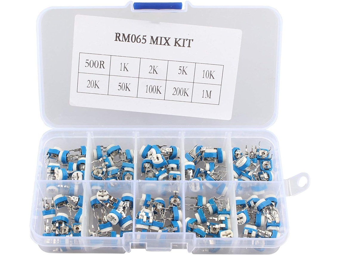 RNEMITERY Potenciómetro Ajustable de 10 Valores con 100 Piezas, Reostato Variable con Caja de Plástico, 500 Ohm a 1 M