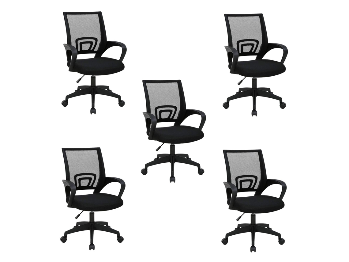 Paquete de 5 sillas de oficina ergonómicas Dasck: malla transpirable, altura regulable, ruedas giratorias de 360°, base negra, para oficina y sala de reuniones.