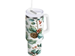 Taza térmica de 1200 ml con forma de árbol de Navidad, con pajita y tapa de acero inoxidable. Sin marca.