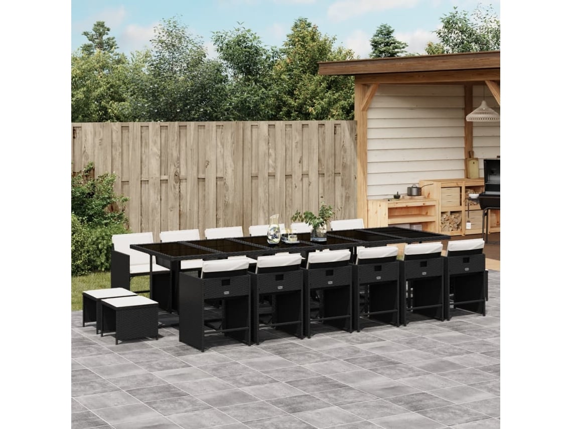 Juego de comedor de jardín DKD Home Decor de 17 piezas con cojines de mimbre negros