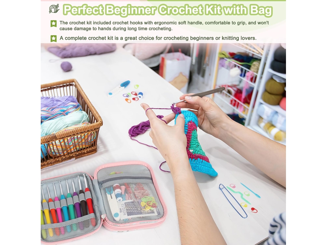 Conjunto de Crochê com Estojo de Armazenamento e Acessórios de Agulha de Crochê para Iniciantes e Experientes em Crochê 03 GERTIZ