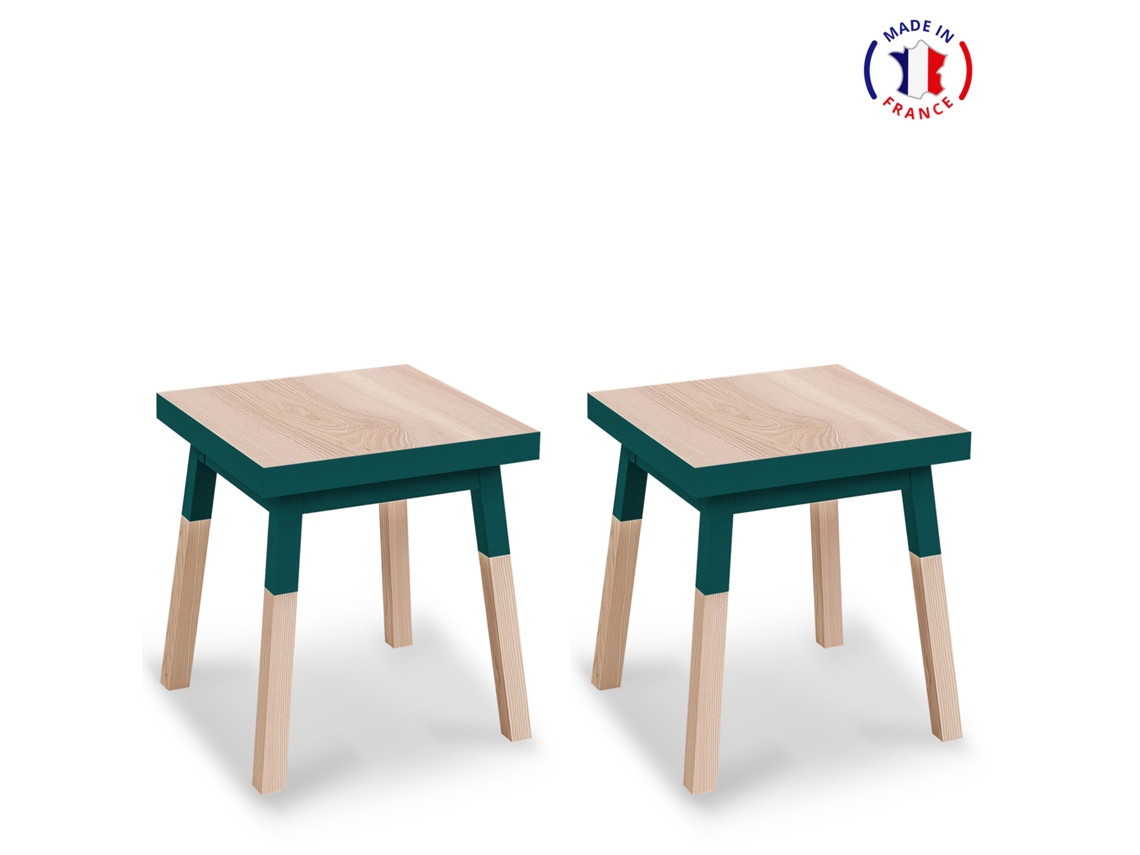 Conjunto de 2 Mesitas de Noche MON PETIT MEUBLE FRANÇAIS con 1 Cajón (Azul Gris Lehon - Madera - 40 x 45 x 40 cm)