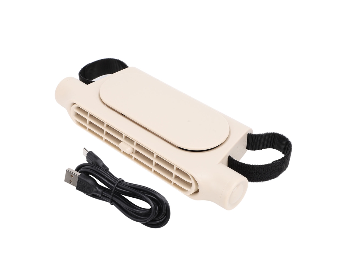 Ventilador USB para coche sin aspas con velocidad ajustable, color beige.