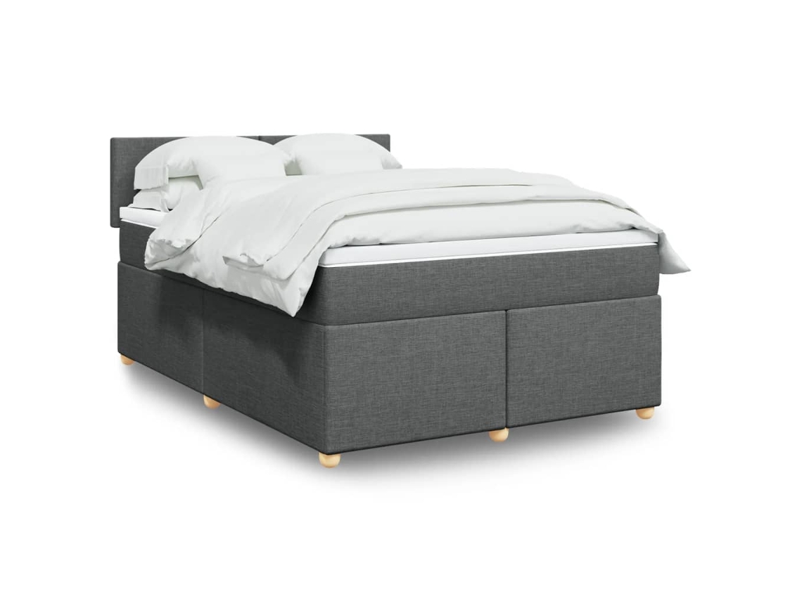 Cama Box Spring Con Colchón Tela Gris Oscuro 160x200 Cm