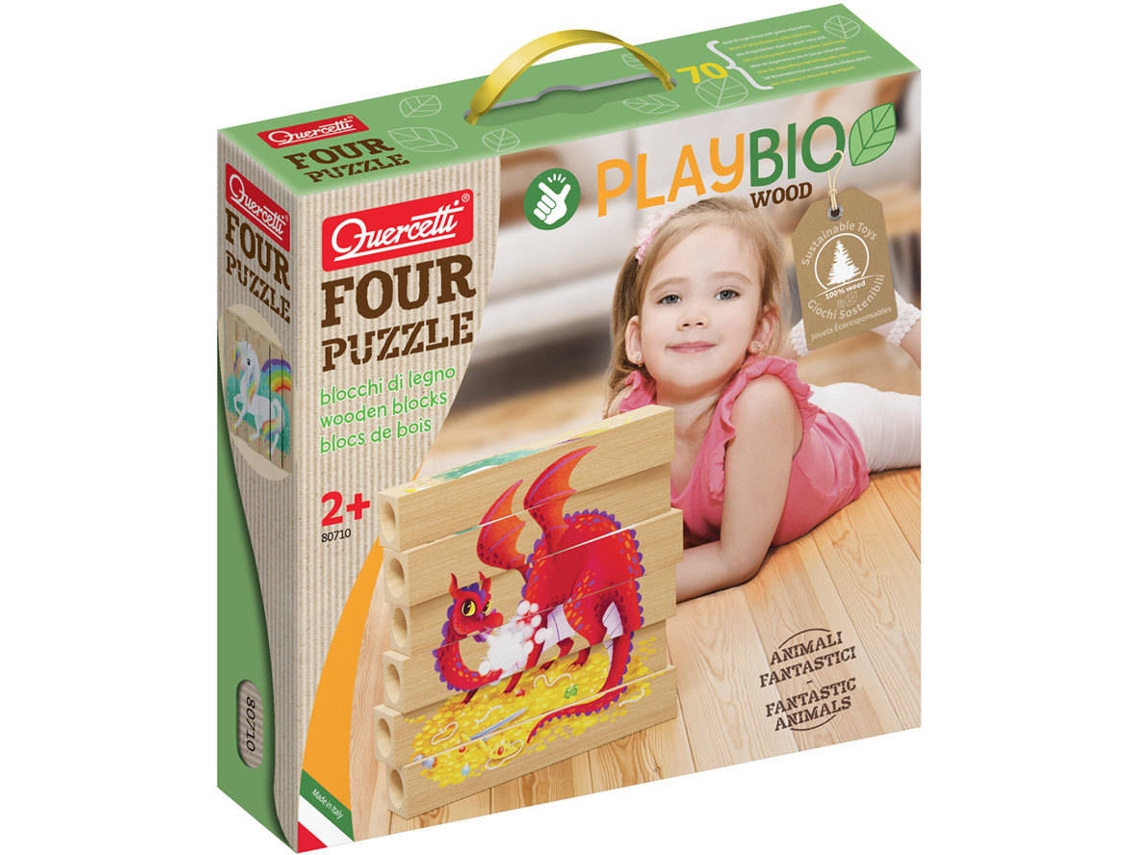 Juego Educativo QUERCETTI PLAYBIO Puzzle 4 Animales Fantasia 6 pzs (Edad Mínima: 2 Años - 30 x 29 x 7 cm)