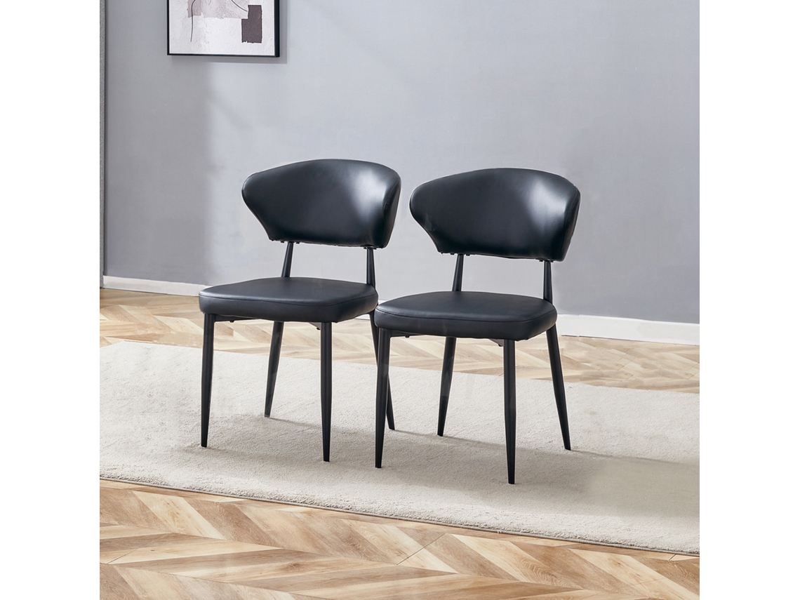 Silla Comedor 2 Uds - Diseño Ergonómico Minimalista, Respaldo Curvado - Negro