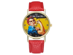 Reloj De Pulsera De Cuarzo De Estilo Retro Con Correa De Cuero Roja.