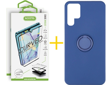 Carcasa + 2 Protectores de Pantalla para Samsung Galaxy S22 Ultra 5G ACCETEL Azul Oscuro