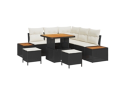 Conjunto de sofás de jardín Vidaxl de 8 con cojines de ratán sintético negro, acacia, mimbre negro, PE