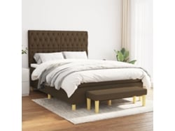 Cama Box Spring Con Colchón Tela Marrón Oscuro 140x190 Cm