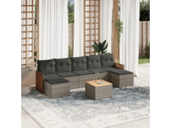 Conjunto de sofá de jardín de 8 piezas con cojines, ratán gris, DKD Home Decor