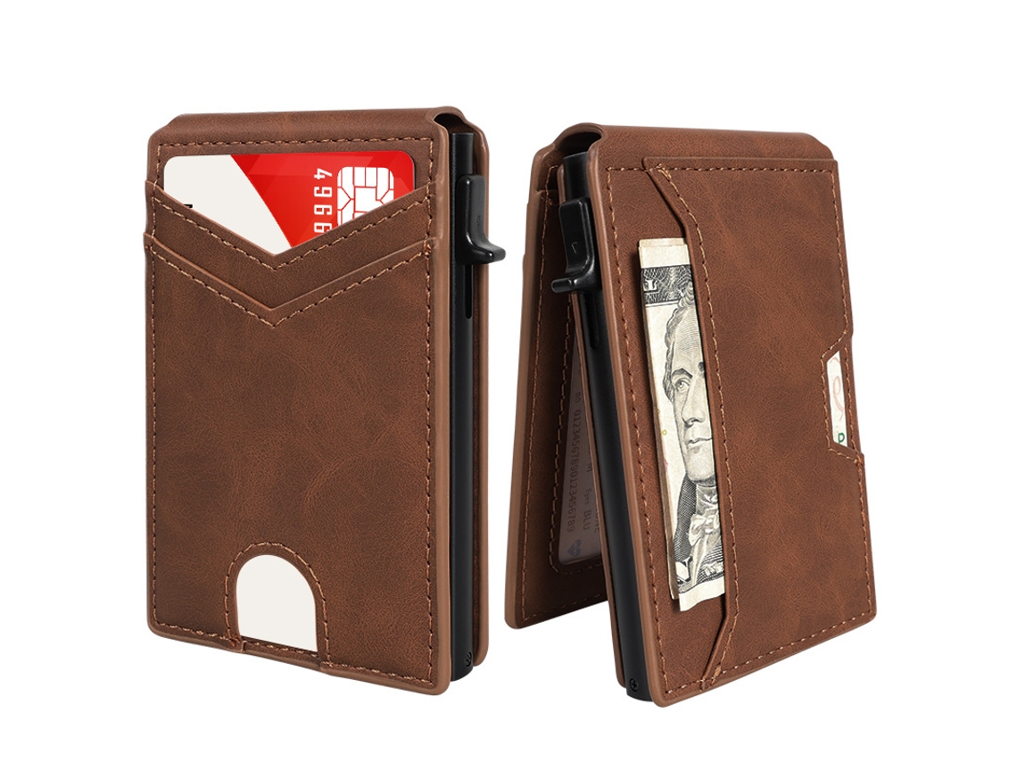 Tarjetero para hombre - Capacidad para 9 a 13 tarjetas y protección RFID - Damasco marrón Panoona