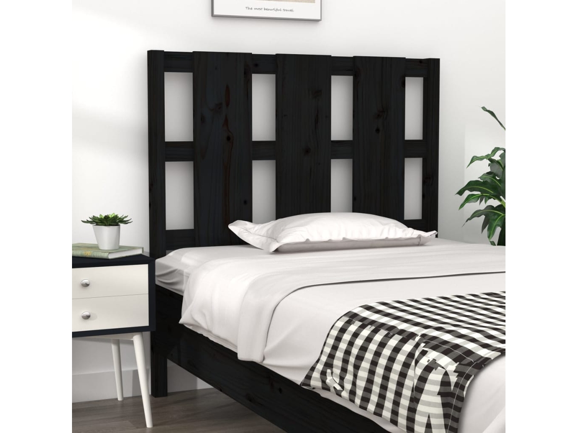 Cabecero De Cama Madera Maciza De Pino Negro 105,5x4x100 Cm