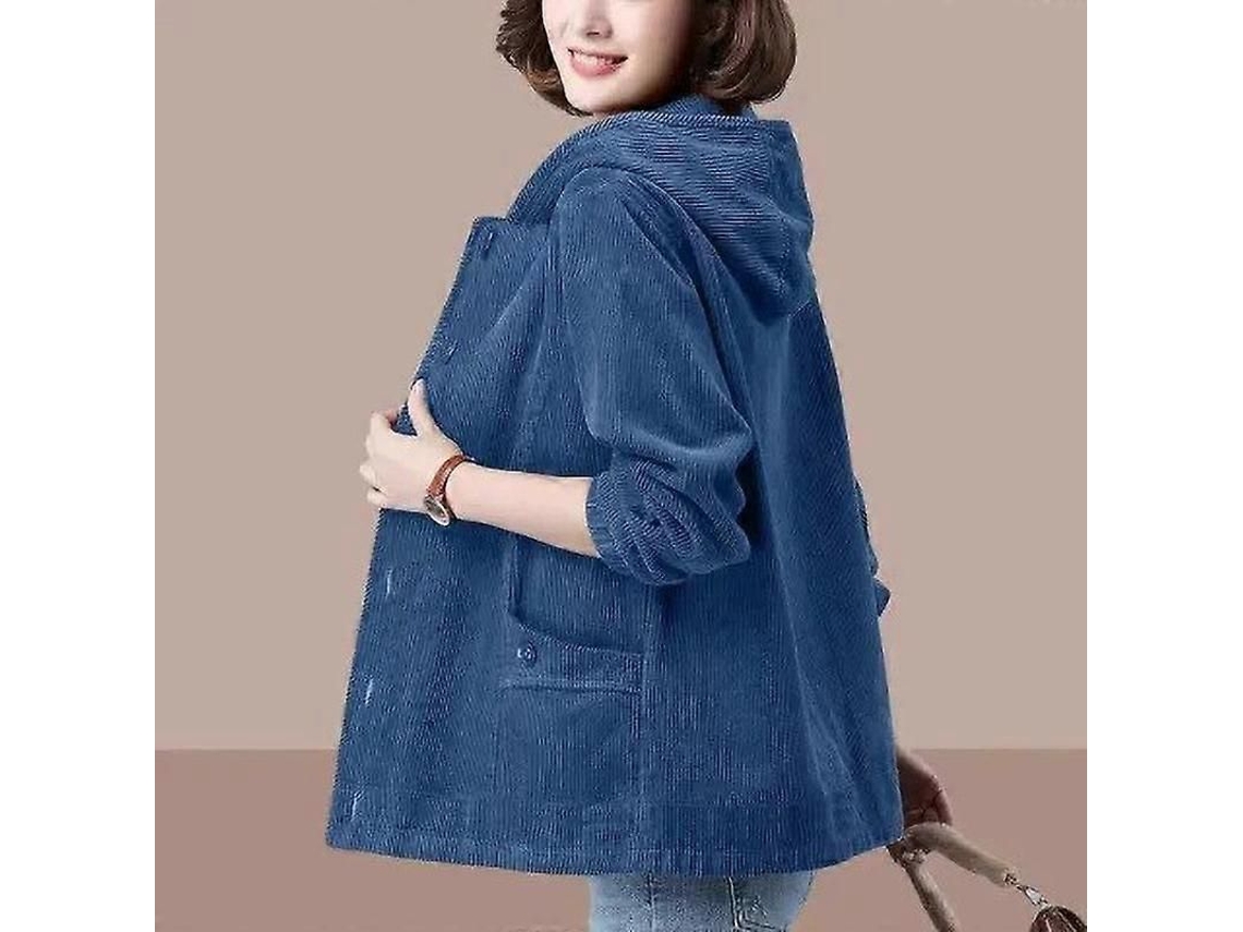 Chaqueta Corta Mujer Primavera Otoño Coreana Suelta Con Capucha Cremallera Casual Moda Azul Zafiro M
